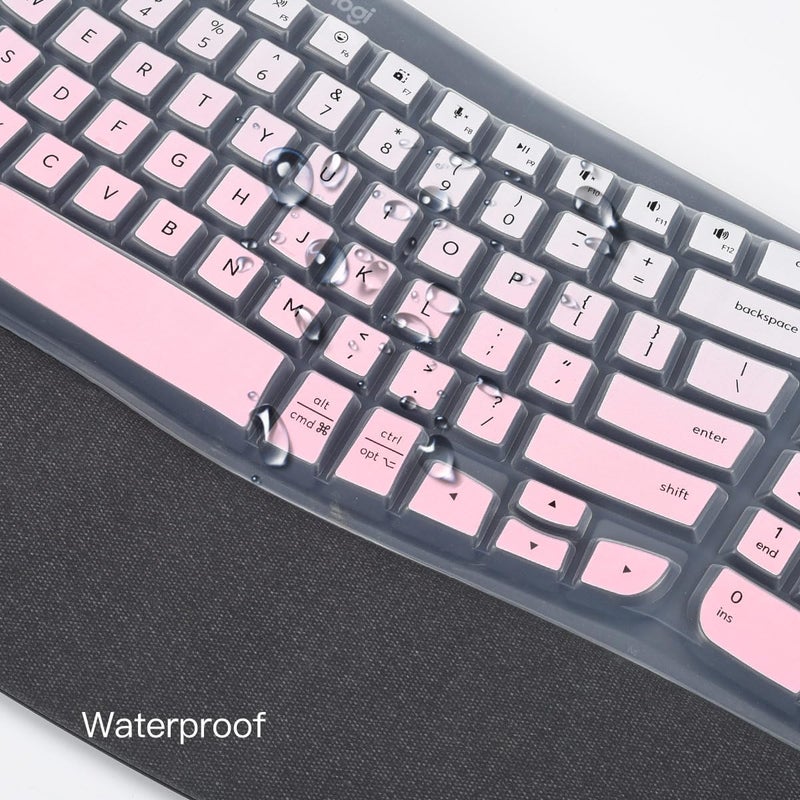 imComor Keyboard Cover Skin for Logitech Wave Keys MK670 Combo Keyboard Skin, Logitech Wave Keys Wireless Ergonomic Keyboard Cover Protector Skin, Logitech Wave Keys MK670 Accessories, Ombre Pink - Image 3
